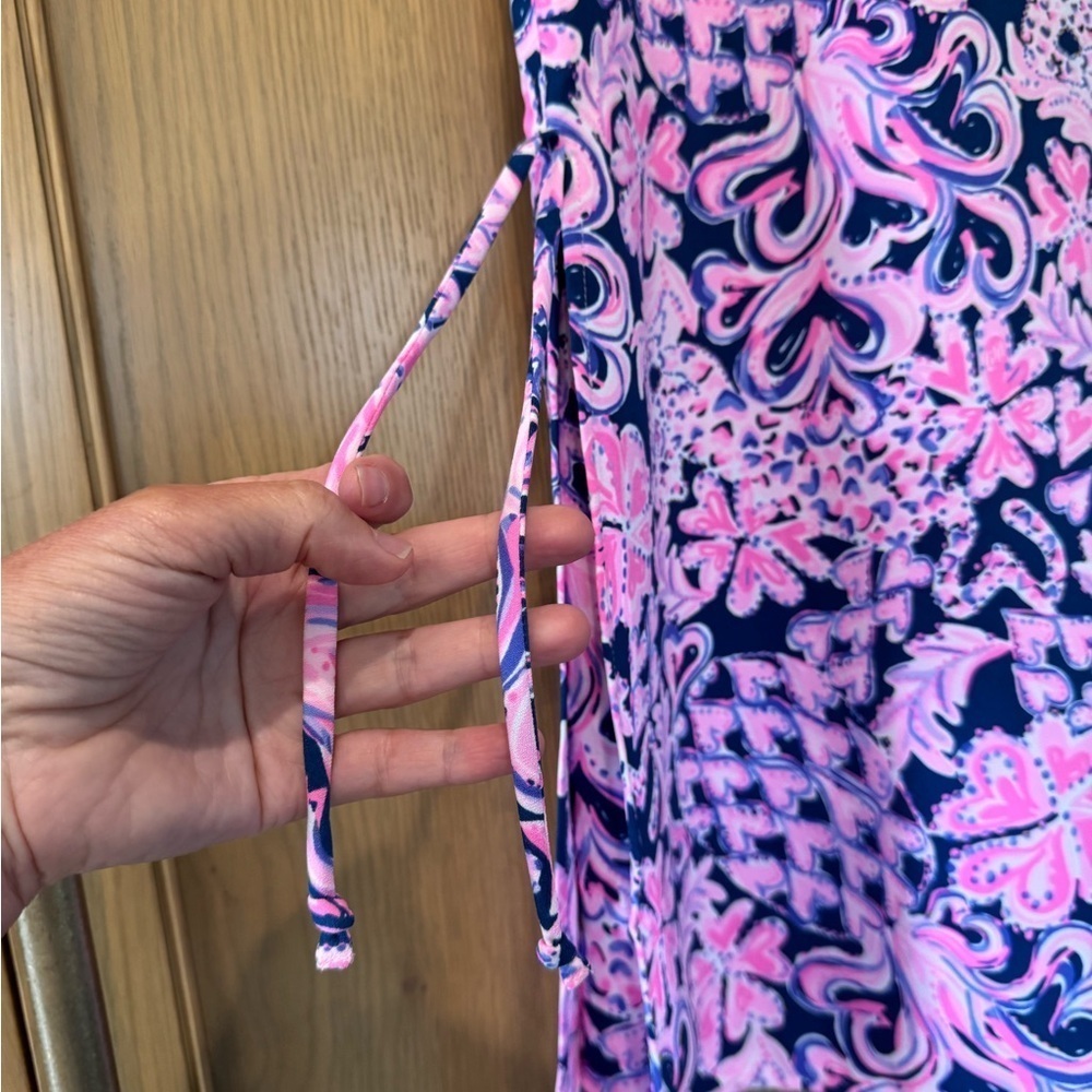 Lilly Pulitzer Pink and Blue Heart Cheetah Skort Dress Slit Side / 6 - Picture 2 of 15